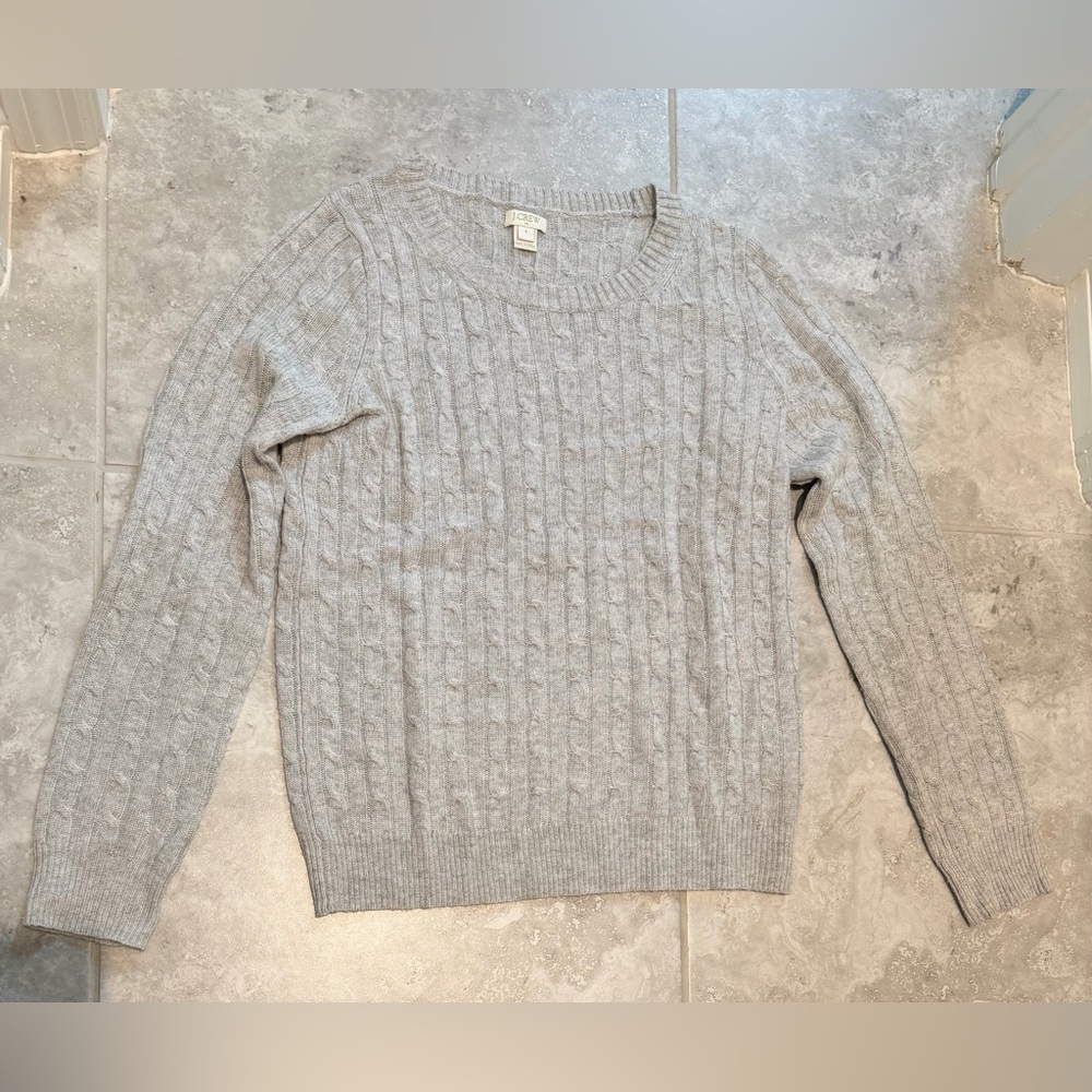 J.Crew Gray Cable Knit Crewneck Sweater | S | Classic